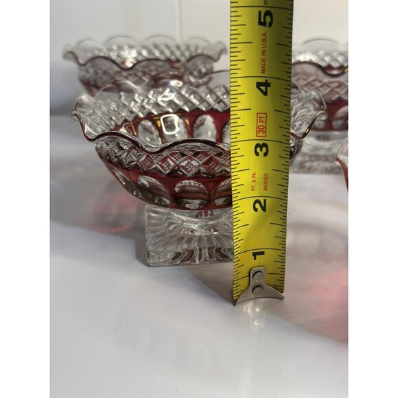 VTG Westmoreland Ruby Red Glass Compote Dishes Thumbprint Crimped Edge, Set of 6 - Picture 9 of 9